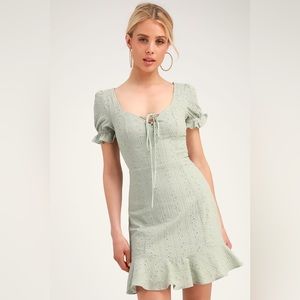 Lulu’s Rapunzel Sage Green Eyelet Lace Mini Dress - M